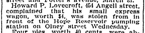 Clipping of newspaper mention of Lovecraft in 1903 (age 12)