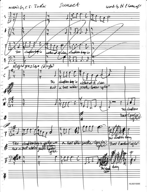 First page of Joshi's choral arrangement for Lovecraft’s “Sunset”.