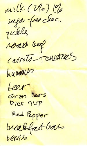 A Joshi's grocery list